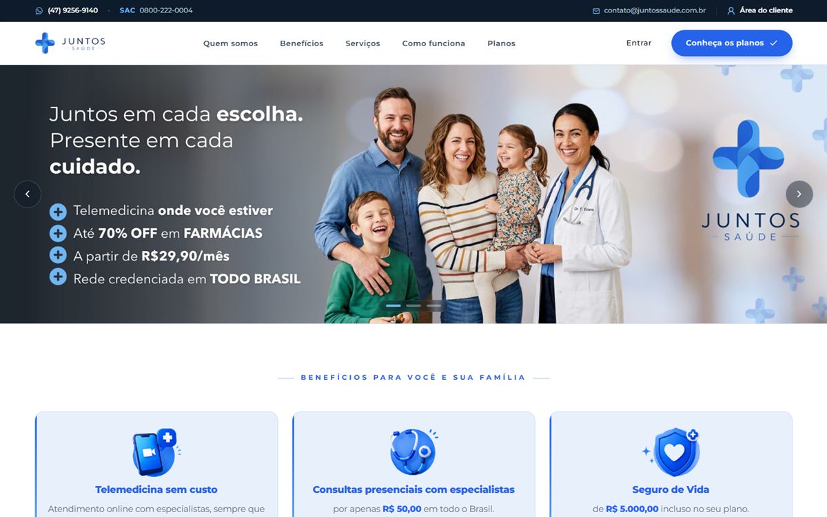 Página inicial do site da Juntos Saúde